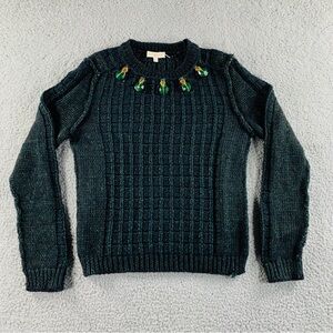 TORY BURCH Forest Green Metallic Wool Blend Sweater